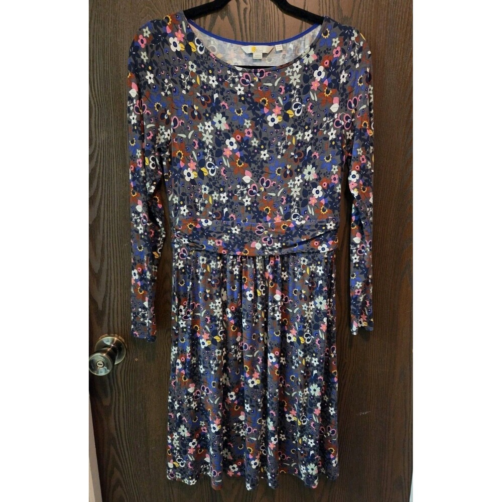 Boden Multicolor Floral Jersey Shirt Dress Stretch Long Sleeve Knee Length 6P